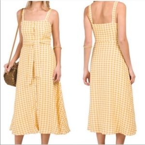 Cynthia Rowley Yellow Gingham Linen Midi Dress Size 8